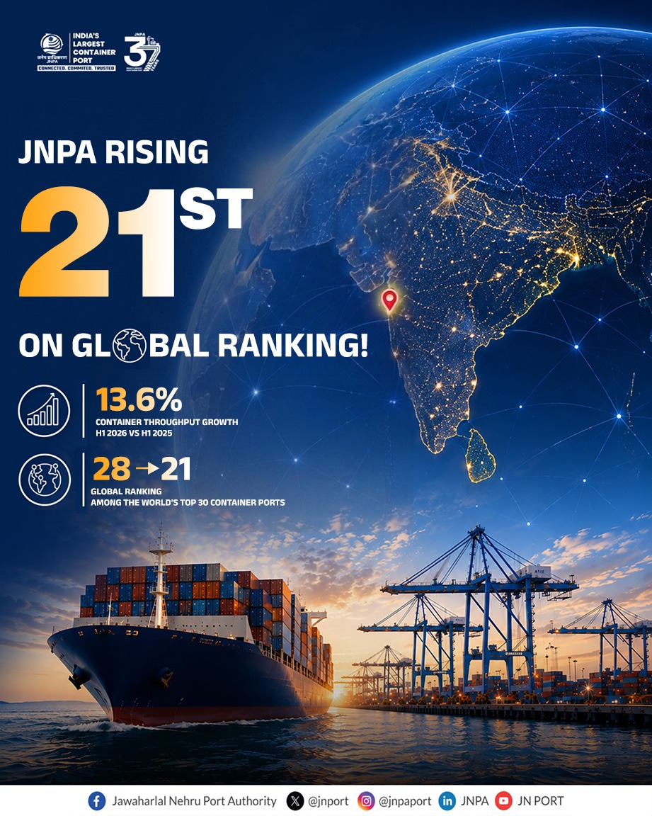 JNPA rises seven spots to rank 21st among top global container ports