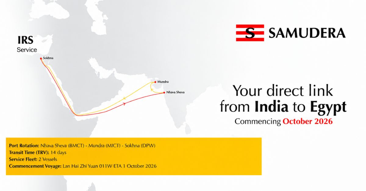 Samudera launches new India-Egypt IRS service