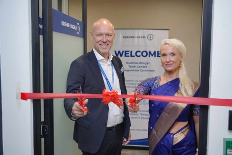 Marcus Claesson Chief Information Officer KuehneNagel and Krista Sabbal Head of KuehneNagel Tech Centre Chennai at the ribbon cutting ceremony for the KuehneNagel Tech Centre Chennai